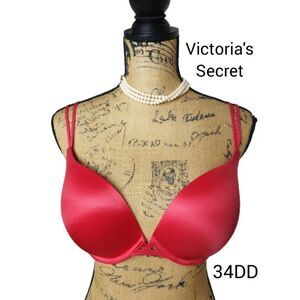 Victoria's Secret Push Up 34DD Very Sexy Lace Red Gold Bra 34E NWOT
